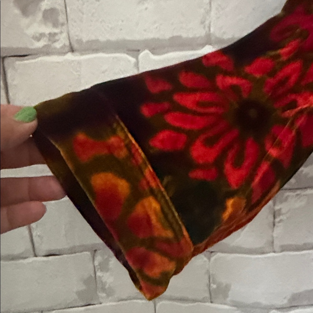 Chico's Red & Orange Floral Velvet Mandarin Button-Front Jacket - Picture 4 of 7